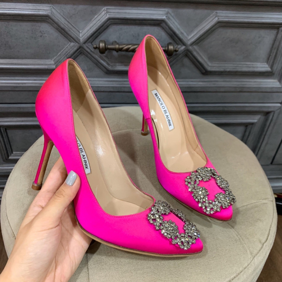 Giày Manolo satin hồng sz 36.5