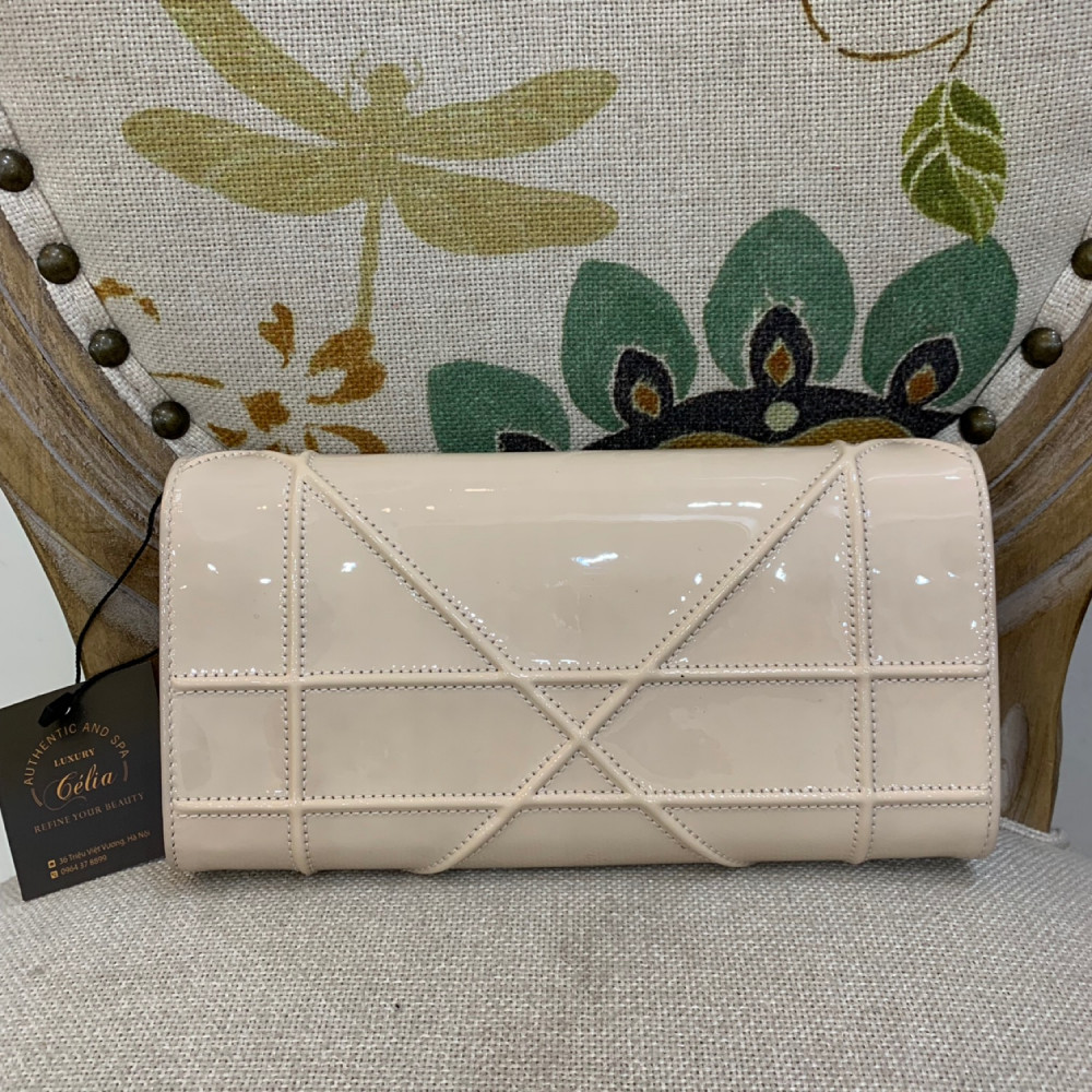 Túi Dior woc clutch da bóng màu beige