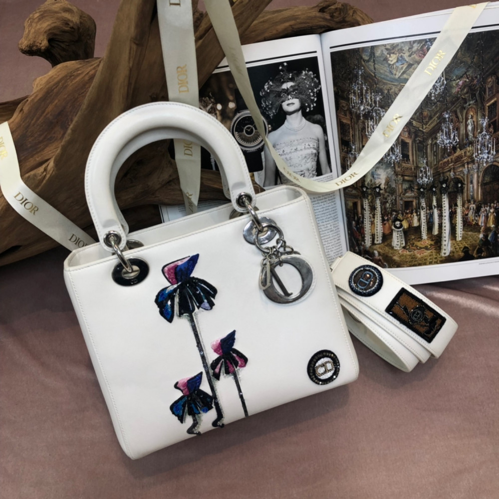 Dior Lady Medium White Lambskin Limited