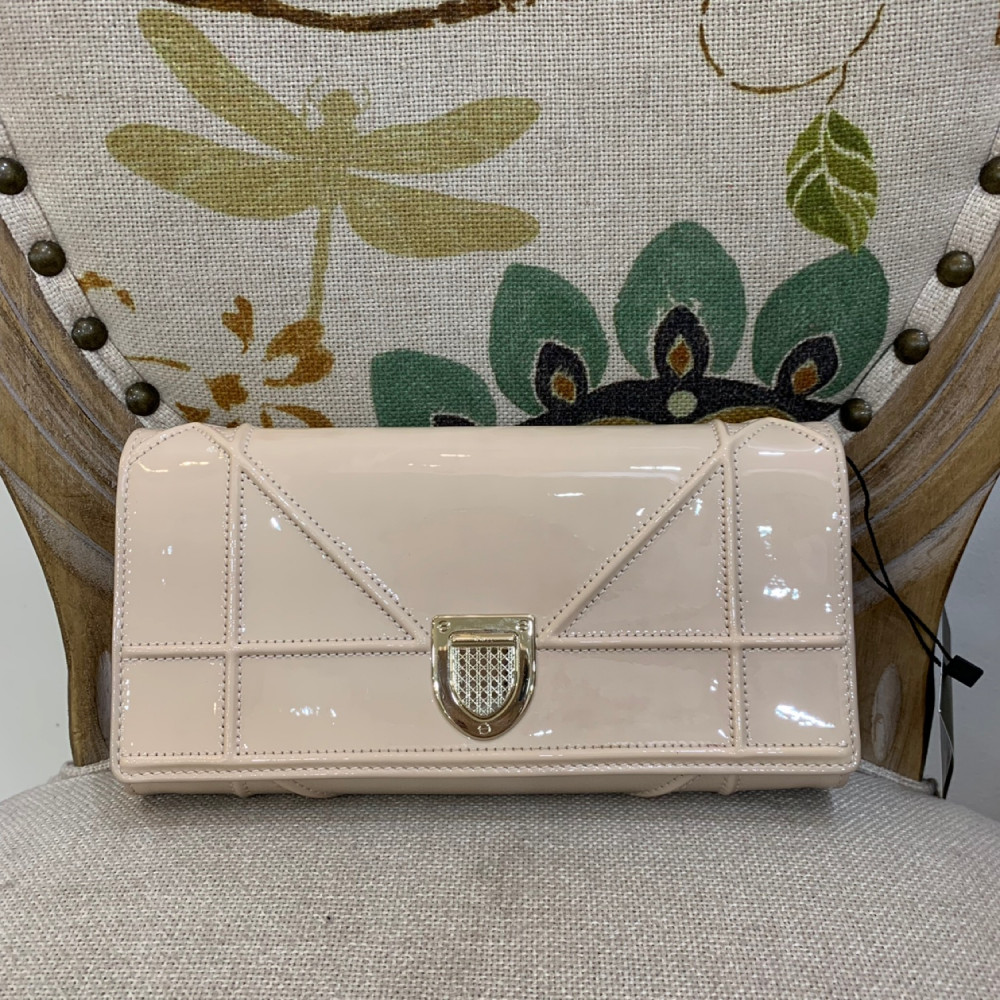 Túi Dior woc clutch da bóng màu beige