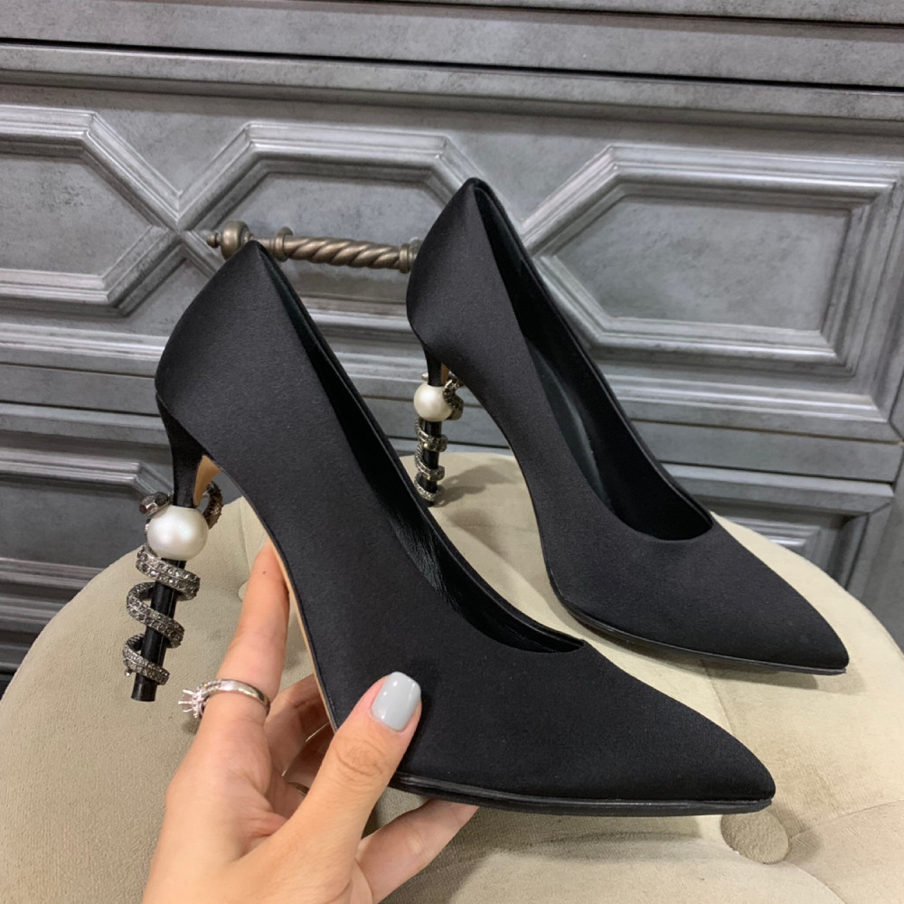 Giày Chanel Satin đen gót rắn sz 36.5