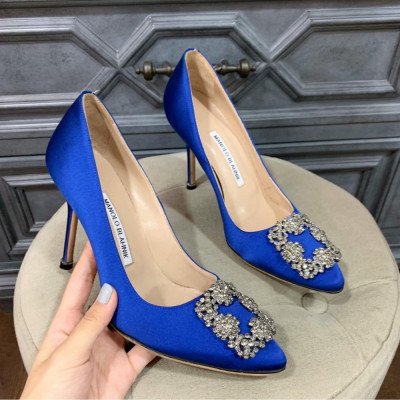 Giày Manolo satin xanh sz 36.5