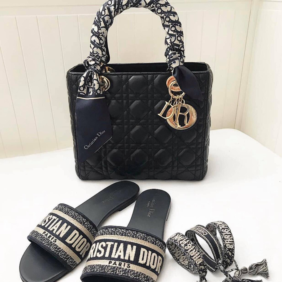 Dior Lady Medium Black Lambskin Ghw