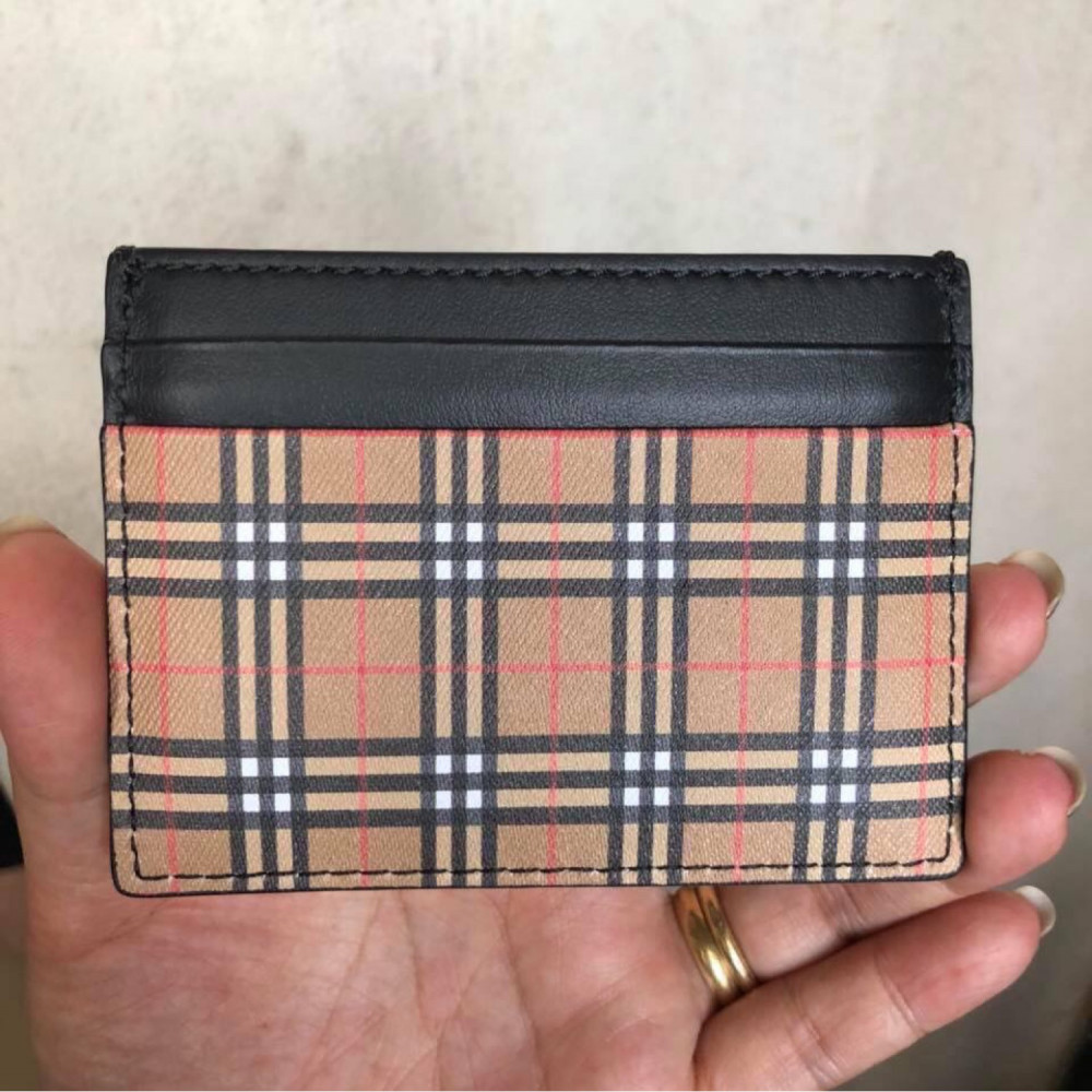 Burberry black sandon mini vintage leather check card case