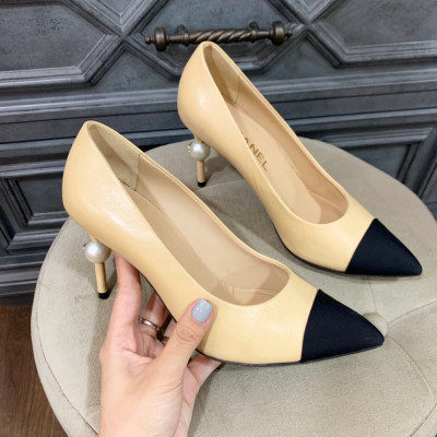 Giày Chanel màu beige gót ngọc trai sz 36.5